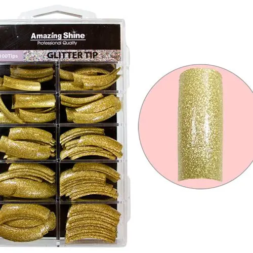 Glitrové tipy na nechty, 100ks - gold (216)