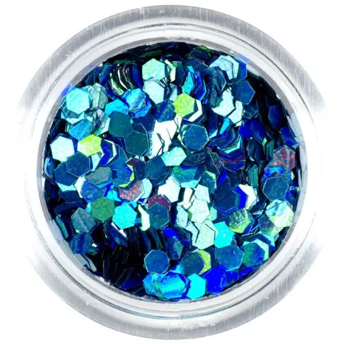 2mm hologramové flitre - tyrkysové šesťhrany