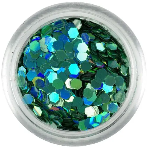 Hologramové šesťhrany - tyrkysovo zelený odtieň