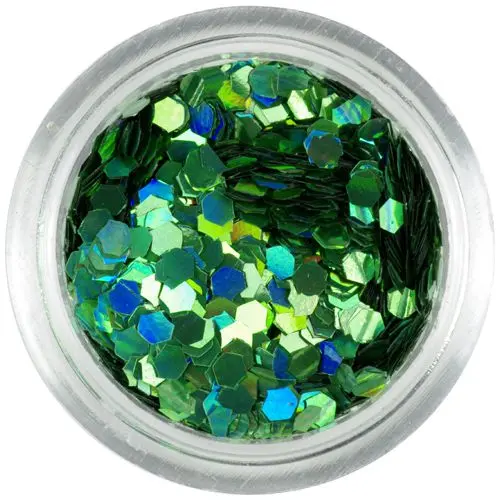 Holografická ozdoba na nechty, 2mm - zelený šesťhran