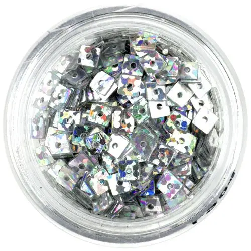 Hologramová ozdoba na nechty - strieborné štvorčeky s dierkou