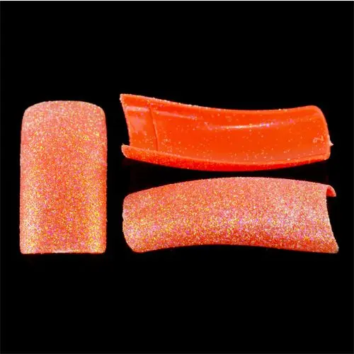 Tipy predzdobené glitrami, 500ks - neónovo oranžové
