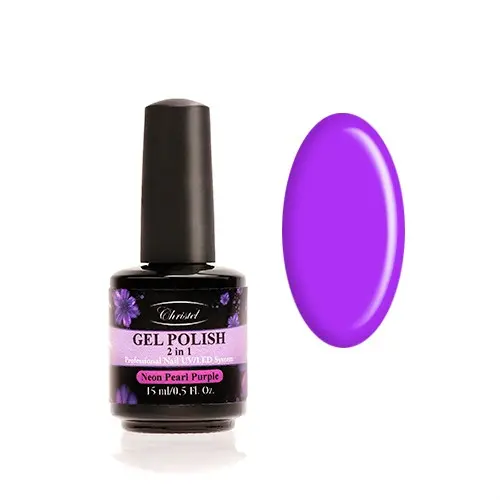Christel Gélový lak na nechty, 2v1 - Neon Pearl Purple 15ml