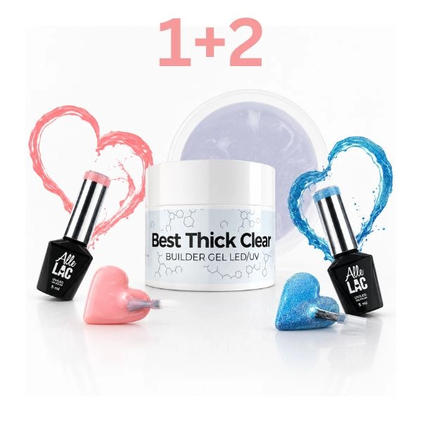 Stavebný UV/LED gél NTN Gel Best Thick Clear, 50g + 2ks farebné gély AlleLac,5ml - AKCIA 1+2 ZADARMO