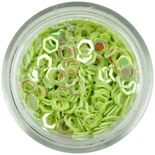 Svetlozelené nail art šesťhrany