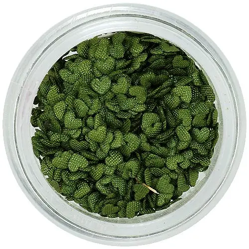 Dekorácia na nechty - olivovo zelené látkové srdiečka