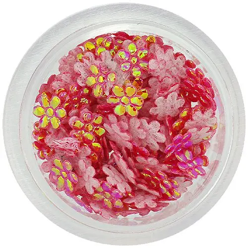 Perleťovo červené ozdoby na nechty - látkové kvietky