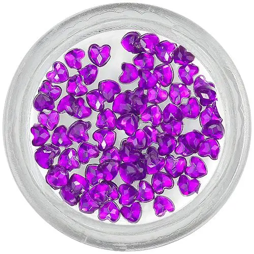 Tmavofialové ozdoby na nechty - kamienky, srdiečka