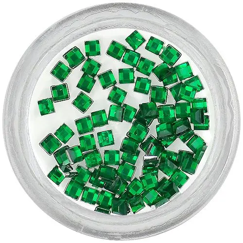 Smaragdovo zelené ozdoby na nechty - kamienky, štvorčeky