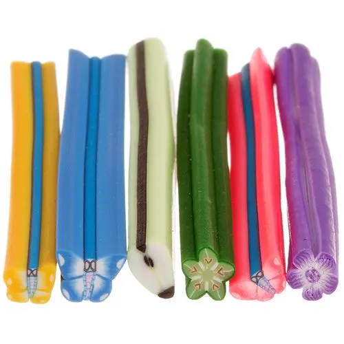 Ozdobné tyčinky Fimo Nail Art, 6ks - motýľ, kvet a ovocie