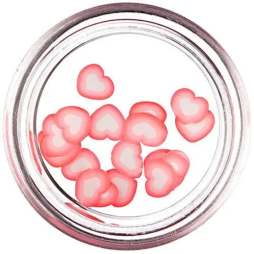 Fimo Nail Art - narezané srdiečka bielo - jasne ružovej farby