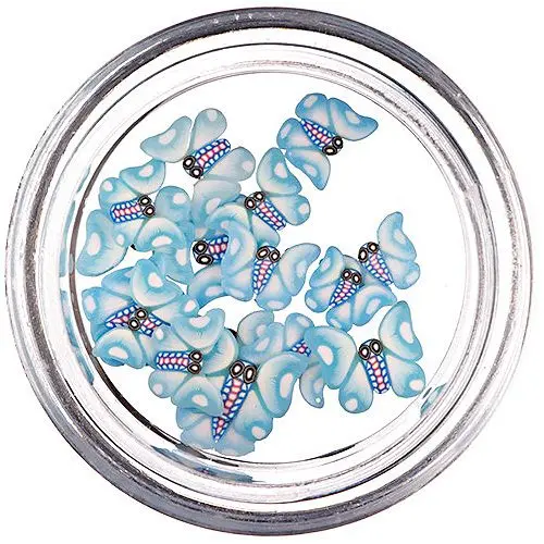 Narezané motýliky tyrkysovo - bielej farby - Fimo Nail Art