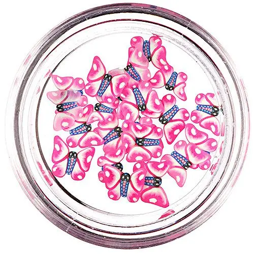 Fimo Nail Art - narezané motýliky ružovo - bielej farby