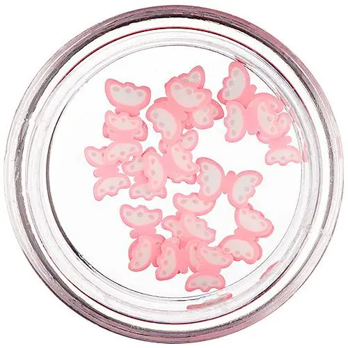 Fimo Nail Art - narezané motýle bielo - jasne ružovej farby