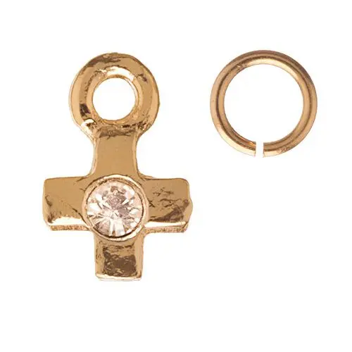 Ozdobný piercing v tvare krížika, zlatej farby